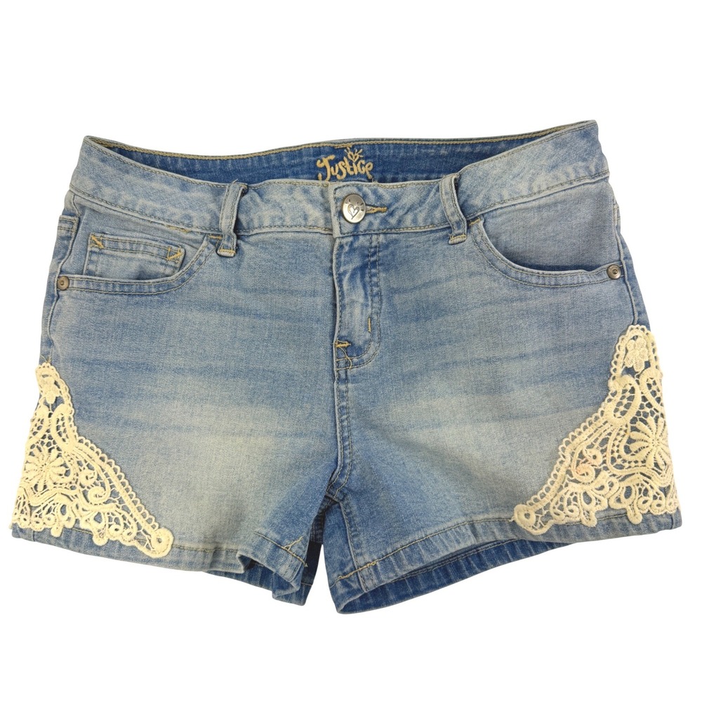 Justice Denim Shorts Girls 14 Lace Trim Boho Cottagecore Festival Coquette